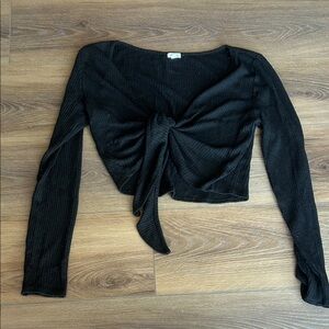 Garage Black Long Sleeve Tie-Front Top
